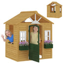 AIYAPLAY Outdoor Playhouse, Wooden Wendy House with Door, 2 Flower Boxes