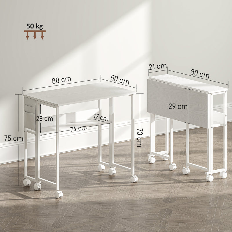 HOMCOM 80 Cm Foldable Computer Desk On Wheels For Small Spaces