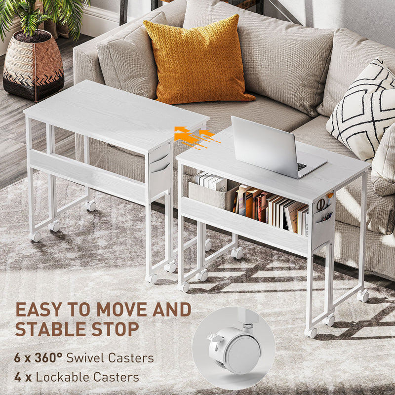 HOMCOM 80 Cm Foldable Computer Desk On Wheels For Small Spaces