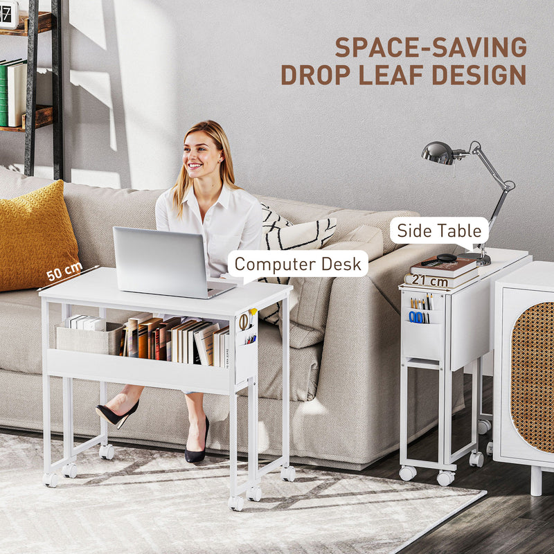 HOMCOM 80 Cm Foldable Computer Desk On Wheels For Small Spaces