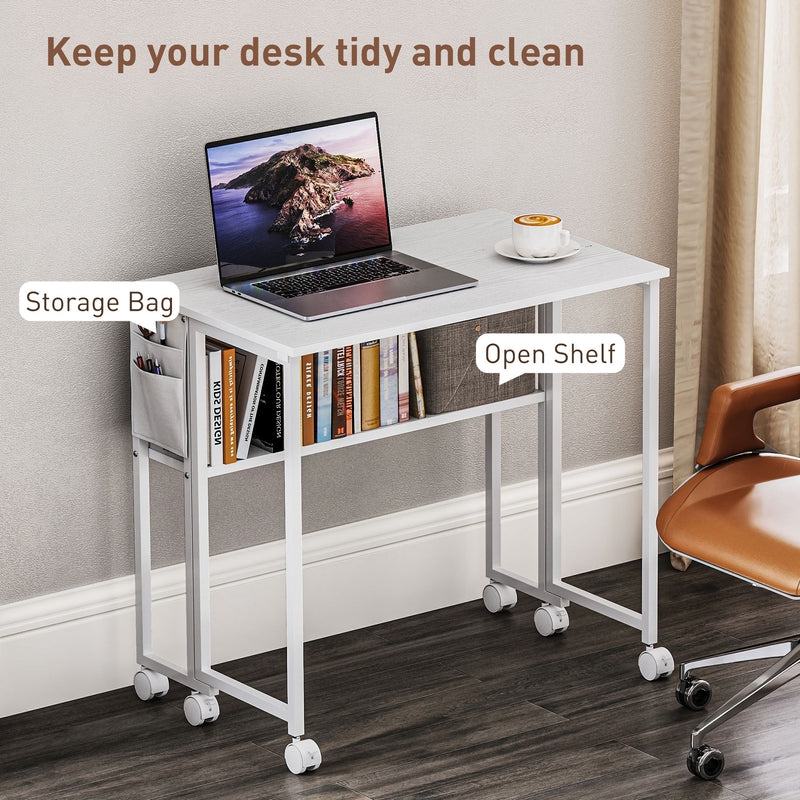 HOMCOM 80 Cm Foldable Computer Desk On Wheels For Small Spaces