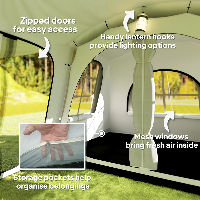 Outsunny 3-4 Man Tunnel Tent With Sewn In Floor, 3000mm Waterproof