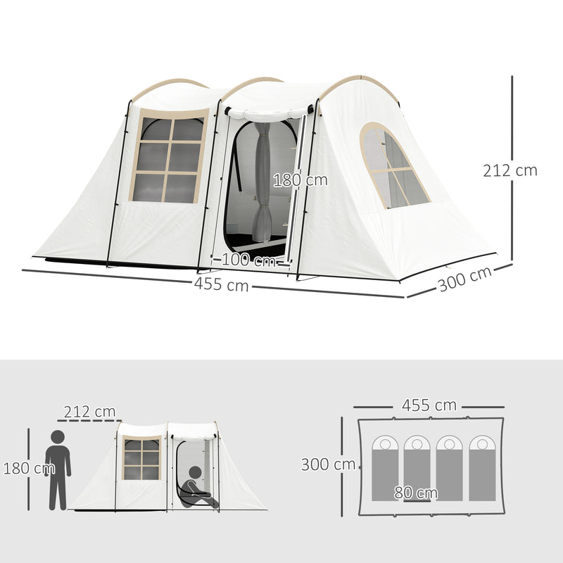 Outsunny 3-4 Man Tunnel Tent With Sewn In Floor, 3000mm Waterproof