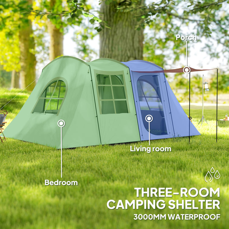 Outsunny 3-4 Man Tunnel Tent With Sewn In Floor, 3000mm Waterproof