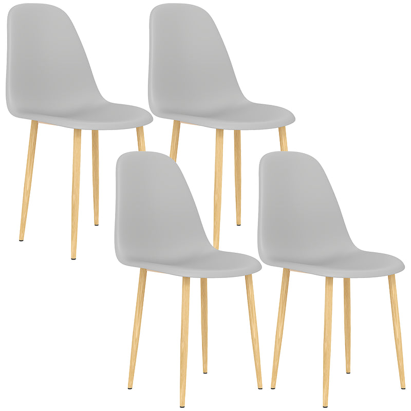 HOMCOM Dining Chairs Set of 4 w/ Curved Back, Steel Legs, Grey
