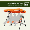 Outsunny Outdoor 3-person Porch Swing Chair with Adjustable Canopy Orange