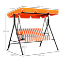 Outsunny Outdoor 3-person Porch Swing Chair with Adjustable Canopy Orange
