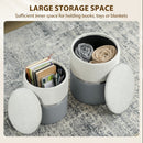 HOMCOM Round Storage Ottoman Set Of 2, Nesting Footrest Stool, Cream & Grey