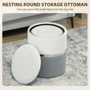 HOMCOM Round Storage Ottoman Set Of 2, Nesting Footrest Stool, Cream & Grey