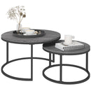 HOMCOM 2 Pcs Stacking Coffee Table Set Steel Frame Wood Effect Top Foot Pads