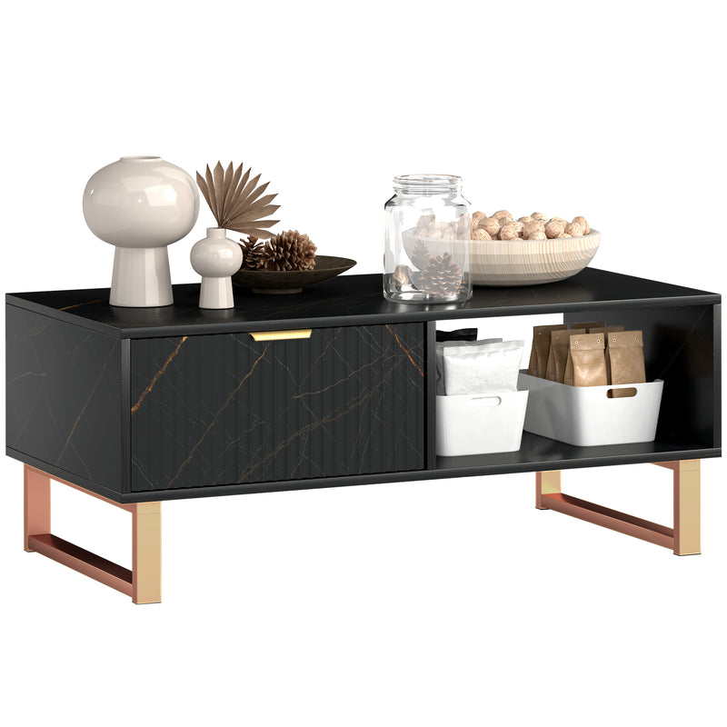 HOMCOM Coffee Table, Living Room Table with Drawer and Open Shelves