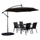 Outdoor 4 Person Rectangular Glass Top Garden Dining Table Chairs With Black Banana Lit Parasol and Base