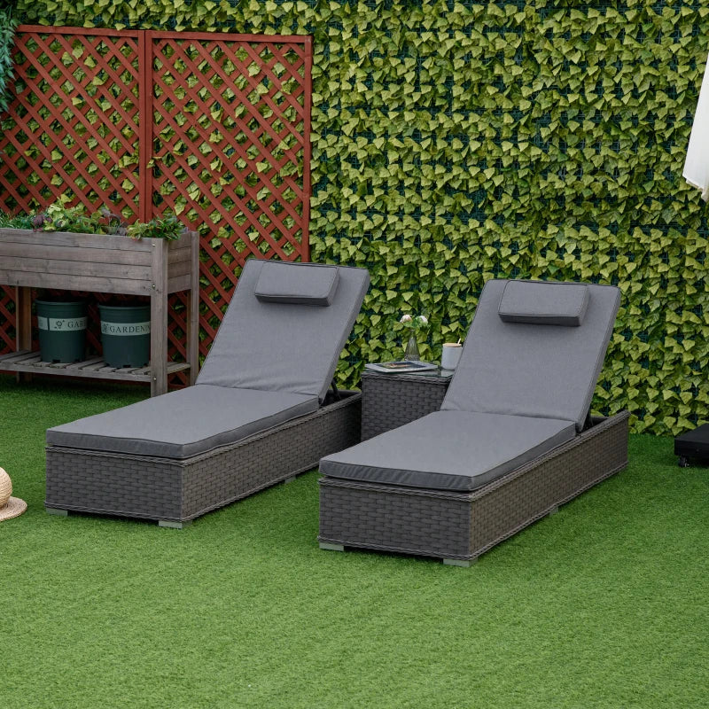 Outsunny Outdoor Rattan Lounger Set with Table - Grey