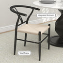 HOMCOM Weave Dining Chairs Set of 2 with Y-Shaped Backrest Hemp Seat Black