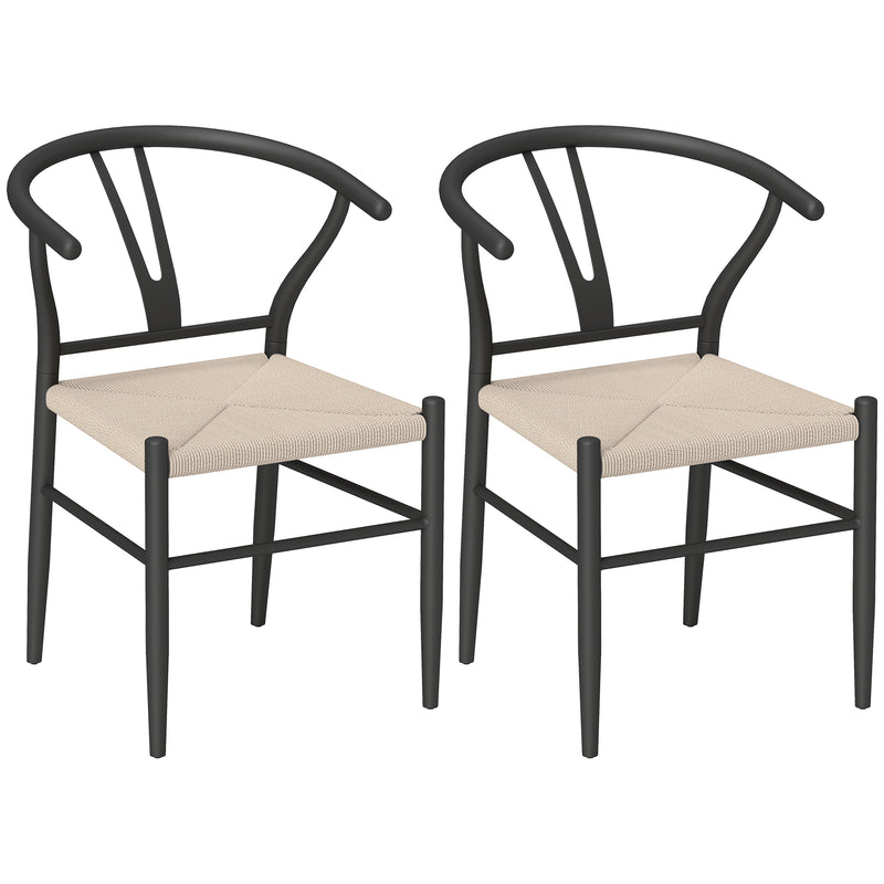 HOMCOM Weave Dining Chairs Set of 2 with Y-Shaped Backrest Hemp Seat Black