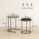 HOMCOM Nesting Side Table Set Of 2, Industrial Round Nest Of Tables, Grey