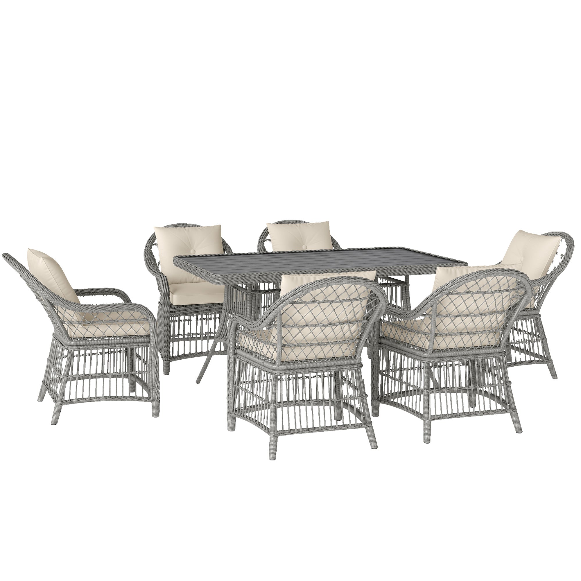 Outsunny 6 Seater Rattan Dining Set with Seat Back Cushions, Aluminium