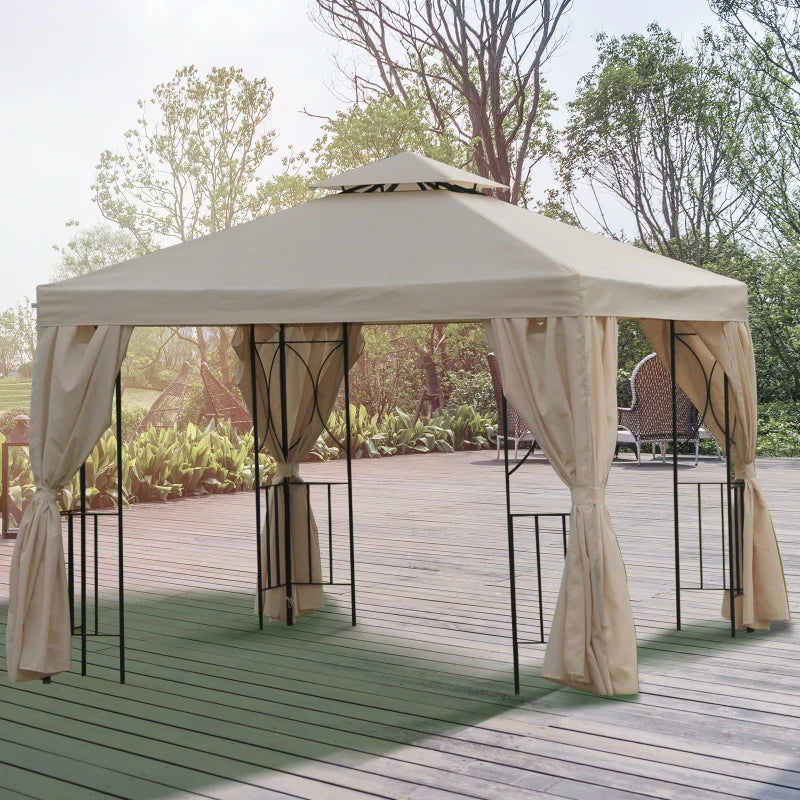 Outsunny Metal Gazebo with Curtains 3 x 3m - Beige