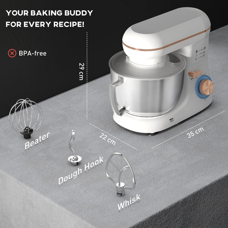 HOMCOM Electric Stand Mixer, 4.5L Food Mixer with Dough Hook, Whisk