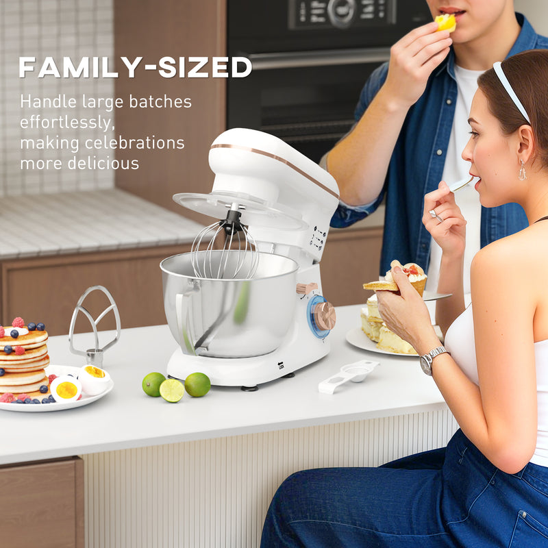 HOMCOM Electric Stand Mixer, 4.5L Food Mixer with Dough Hook, Whisk