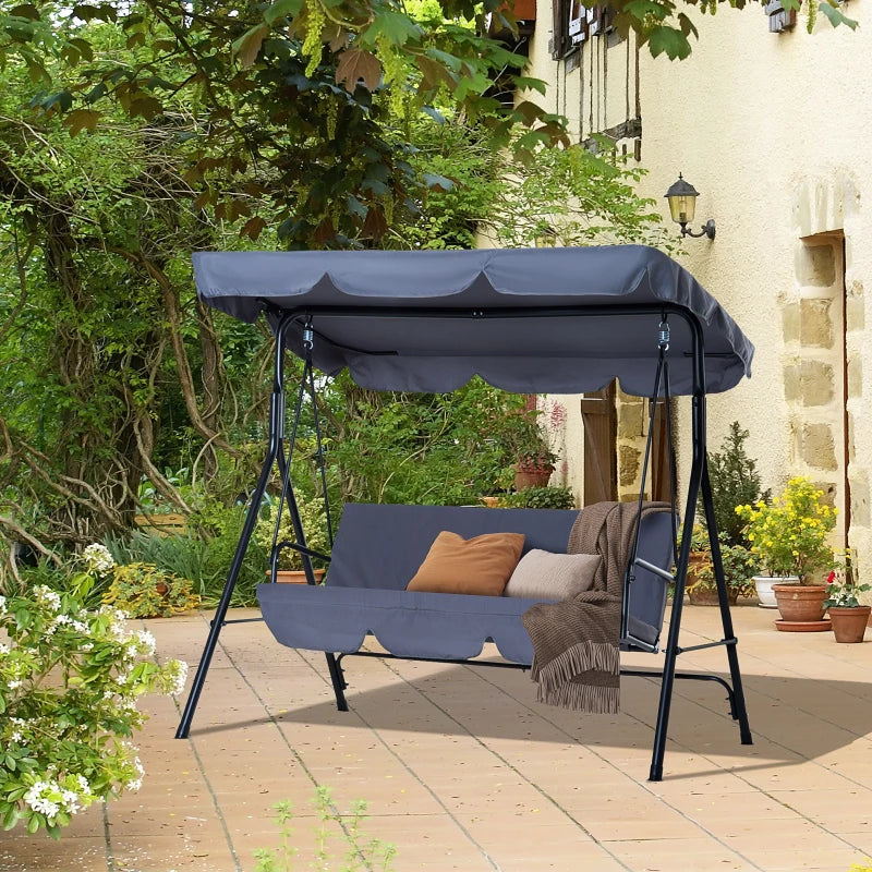 Outsunny  Metal Swing Chair 3-Seater - Grey
