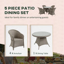 Outsunny Rattan Dining Set 4 Seater - Grey