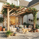 Outsunny 3.6 x 3.6m Graden Pergola Kit, Wooden Grape Trellis, Dark Brown