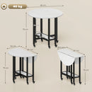 HOMCOM Folding Dining Table, Drop Leaf Table With Open Shelf, White Marble