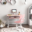 AIYAPLAY Height Adjustable Kids Desk And Chair Set W/ Tilted Desktop - Grey/Pink
