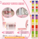 AIYAPLAY Height Adjustable Kids Desk And Chair Set W/ Tilted Desktop - Grey/Pink