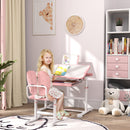 AIYAPLAY Height Adjustable Kids Desk And Chair Set W/ Tilted Desktop - Grey/Pink