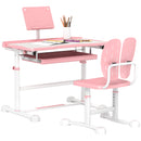 AIYAPLAY Height Adjustable Kids Desk And Chair Set W/ Tilted Desktop - Grey/Pink