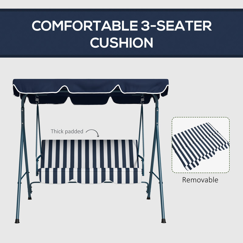 Outsunny Outdoor 3-person Porch Swing Chair with Adjustable Canopy Blue, White