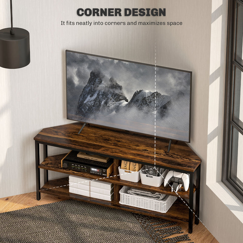 HOMCOM 50 Inch TV Stand Cabinet, TV Unit With Storage Shelves, Rustic Brown