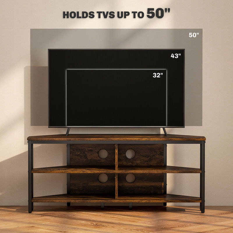 HOMCOM 50 Inch TV Stand Cabinet, TV Unit With Storage Shelves, Rustic Brown