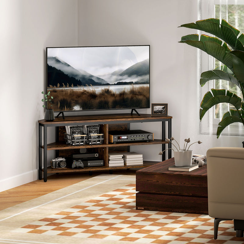 HOMCOM 50 Inch TV Stand Cabinet, TV Unit With Storage Shelves, Rustic Brown