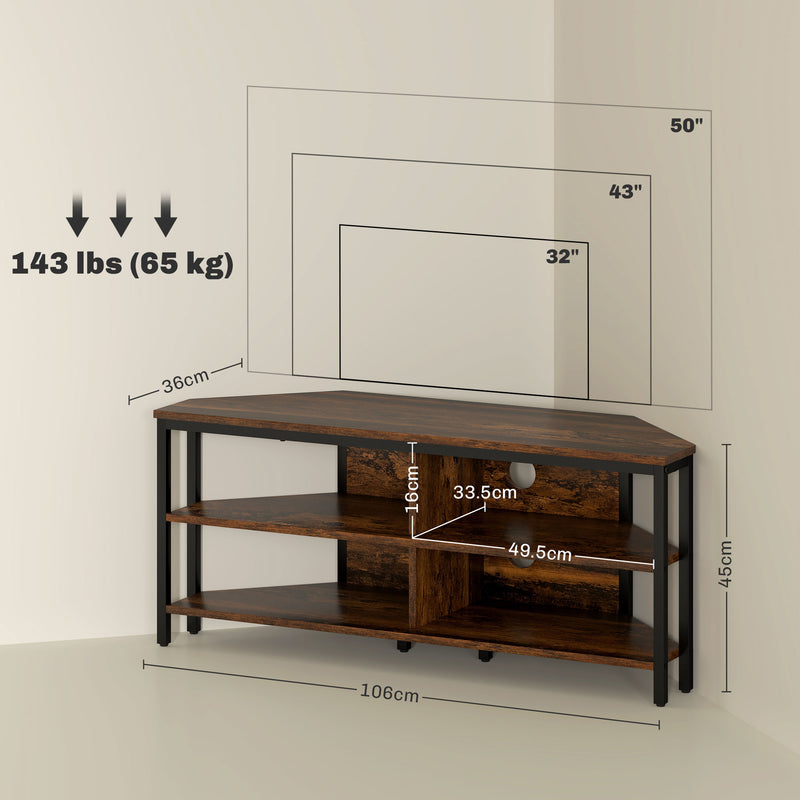 HOMCOM 50 Inch TV Stand Cabinet, TV Unit With Storage Shelves, Rustic Brown