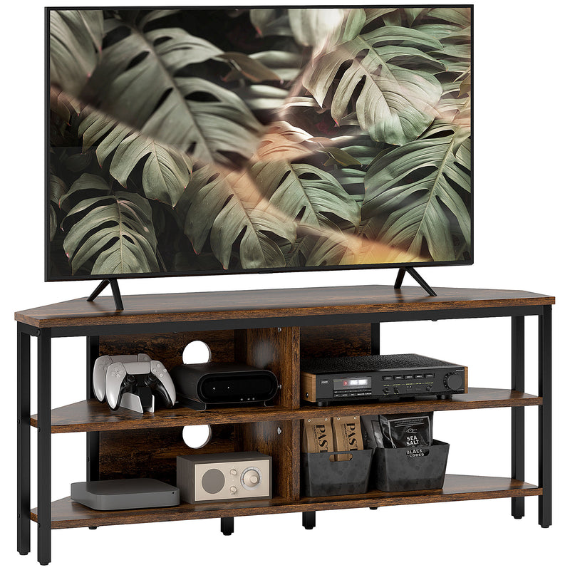HOMCOM 50 Inch TV Stand Cabinet, TV Unit With Storage Shelves, Rustic Brown