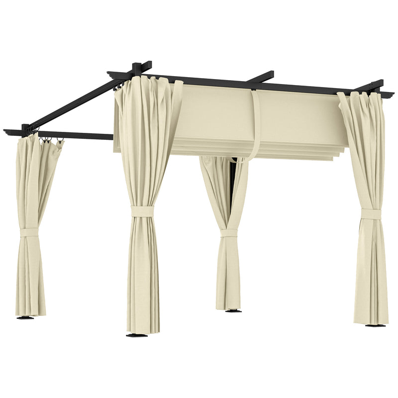 Outsunny 3 X 3(m) Metal Pergola With Retractable Roof And Sidewalls, Grey
