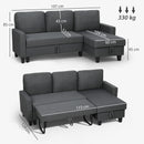 HOMCOM Fold-Out Convertible Sofa Bed With Removable Covers, Charcoal Grey