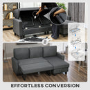 HOMCOM Fold-Out Convertible Sofa Bed With Removable Covers, Charcoal Grey