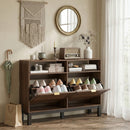 HOMCOM Narrow Shoe Cabinet with 2 Flip Drawers, Modern Shoe Storage Cabinet