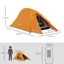 Outsunny Double Layer Camping Tent For 1-2 Man, 2000mm Waterproof - Orange/Green