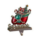 16cm Red And Green Santa Sleigh Christmas Stocking Holder With Hook