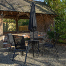 Outdoor 4 Person Round Glass Top Garden Dining Table Chairs With Black Parasol and Base Set