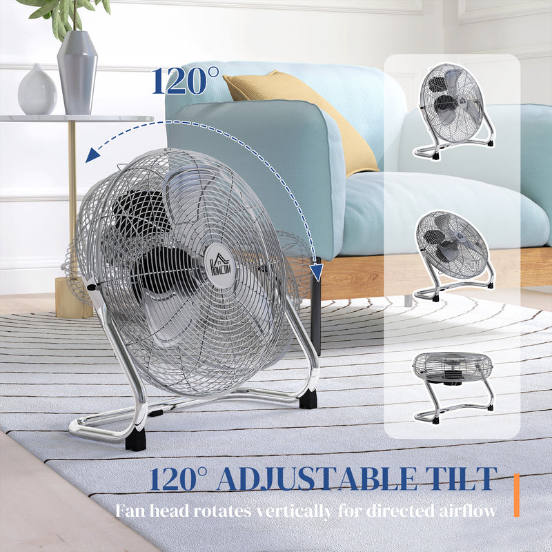 HOMCOM Metal Desk Fan, Electric Table Fan with 3 Speed Settings, Silver