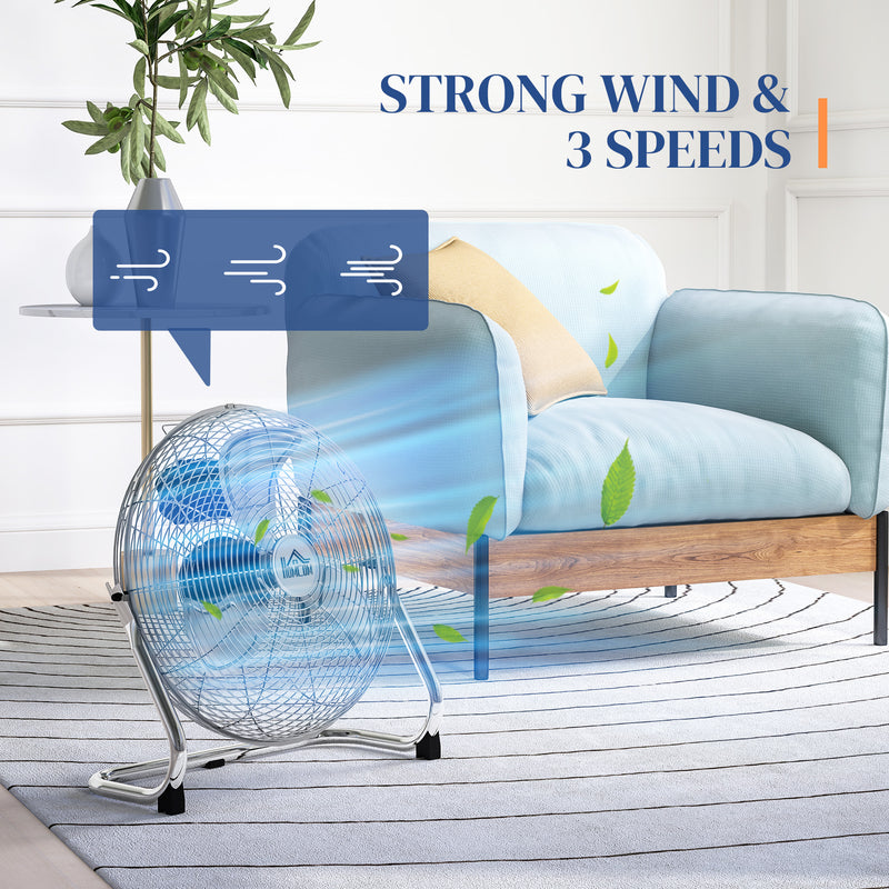 HOMCOM Metal Desk Fan, Electric Table Fan with 3 Speed Settings, Silver