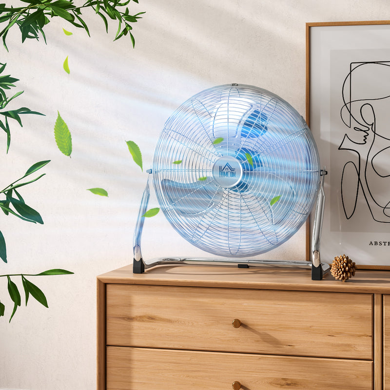 HOMCOM Metal Desk Fan, Electric Table Fan with 3 Speed Settings, Silver