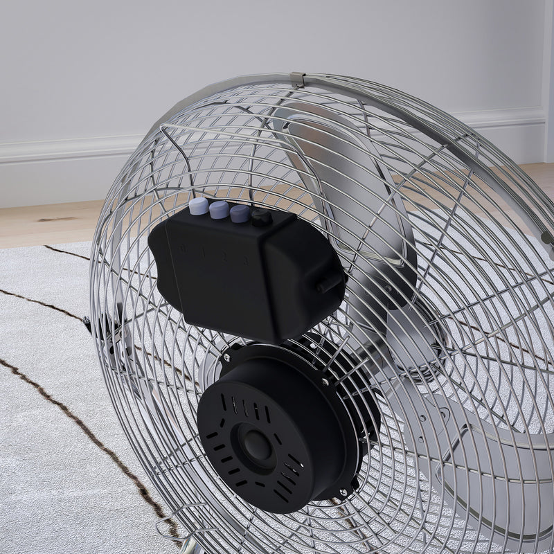 HOMCOM Metal Desk Fan, Electric Table Fan with 3 Speed Settings, Silver