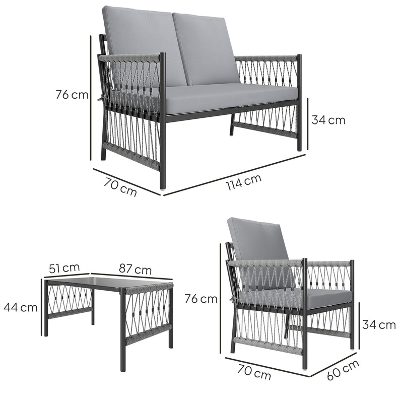 Outsunny 4 Seater Rattan Garden Sofa Set With Glass Top Coffee Table